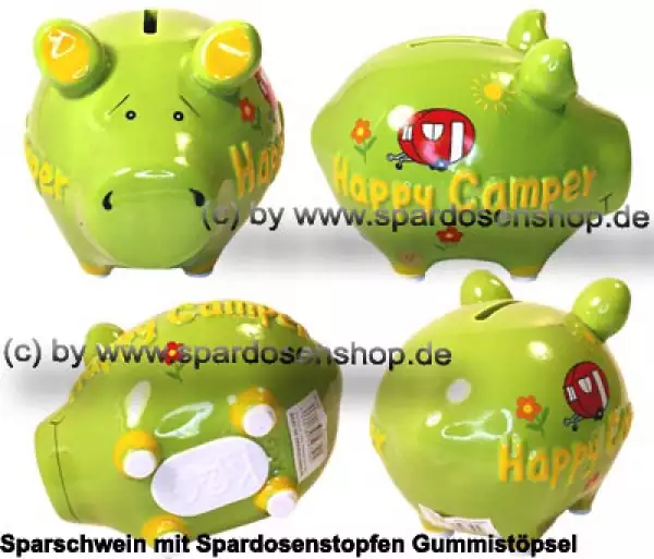 Sparschwein Kleinsparschwein 3D Design Happy Camper Keramik Gesamt