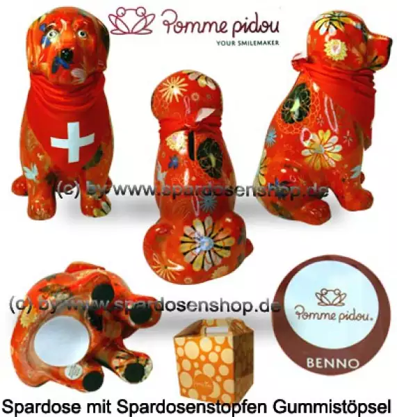 Spardose Spartier Pomme Pidou Hund Benno orange Keramik Gesamt
