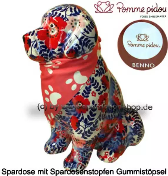 Spardose Spartier Pomme Pidou Hund Benno weißblau Keramik A