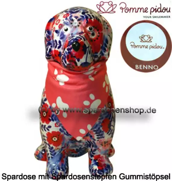 Spardose Spartier Pomme Pidou Hund Benno weißblau Keramik B