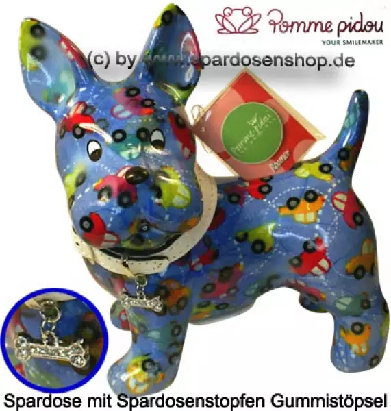 Spardose Spartier Pomme Pidou Hund Bommer blau Keramik A