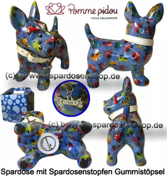 Spardose Spartier Pomme Pidou Hund Bommer blau Keramik Gesamt