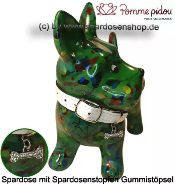 Spardose Spartier Pomme Pidou Hund Bommer dunkelgrün Keramik B