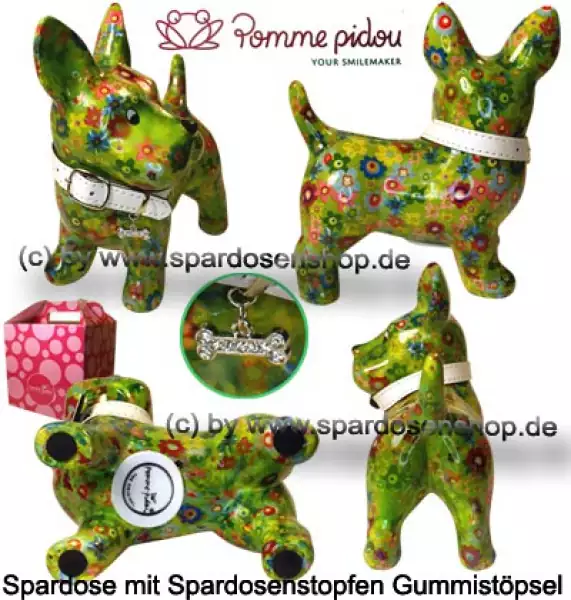 Spardose Spartier Pomme Pidou Hund Bommer hellgrün Keramik Gesamt