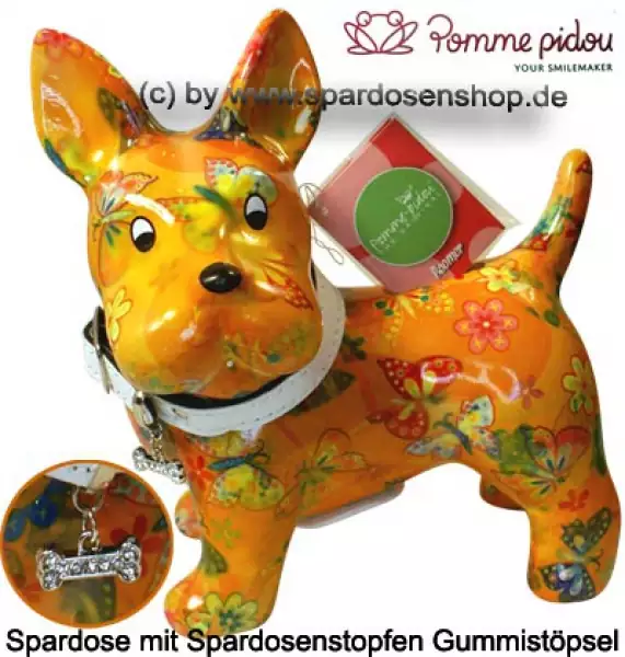 Spardose Spartier Pomme Pidou Hund Bommer orange Keramik A
