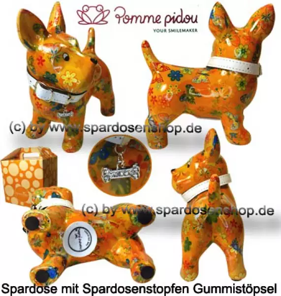 Spardose Spartier Pomme Pidou Hund Bommer orange Keramik Gesamt