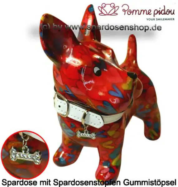 Spardose Spartier Pomme Pidou Hund Bommer rot Keramik B