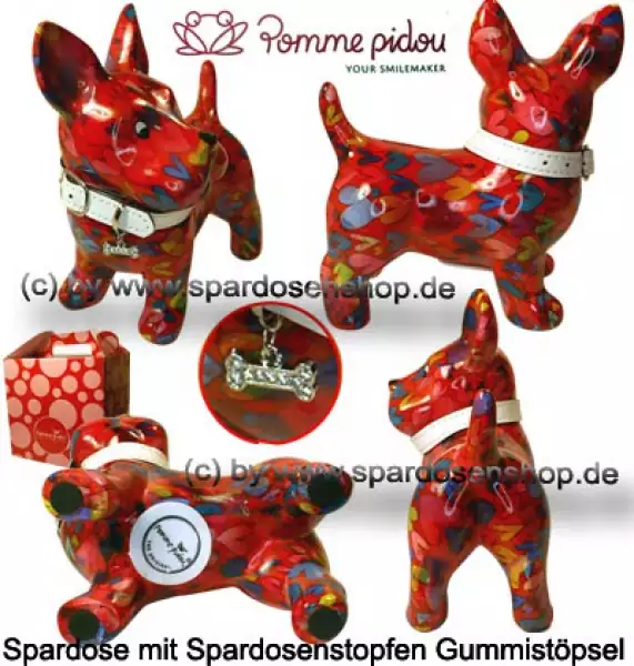Spardose Spartier Pomme Pidou Hund Bommer rot Keramik Gesamt