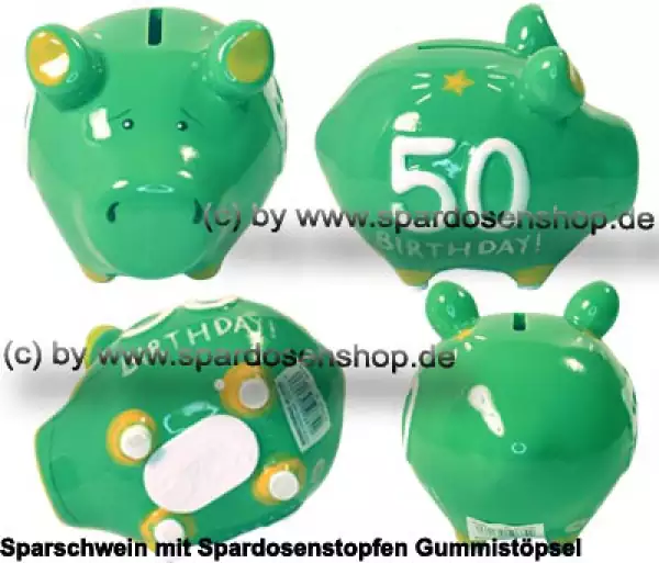 Sparschwein Kleinsparschwein 3D Design 50 Birthday! Keramik Gesamt