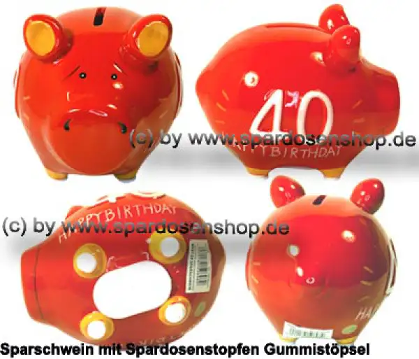 Sparschwein Kleinsparschwein 3D Design 40 Birthday! Keramik Gesamt Sparschwein Kleinsparschwein 3D Design 40 Birthday! Keramik Gesamt