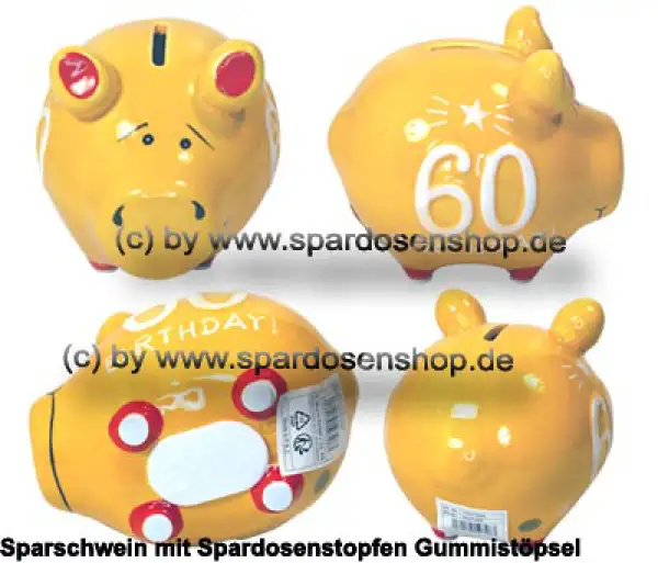 Sparschwein Kleinsparschwein 3D Design 60 Birthday! Keramik Gesamt Sparschwein Kleinsparschwein 3D Design 60 Birthday! Keramik Gesamt