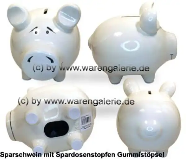 Sparschwein ohne Design Blanko mittelgroß weiß Keramik Gesamt