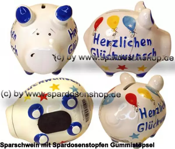 Sparschwein Kleinsparschwein 3D Design Herzlichen Glückwunsch Keramik Gesamt
