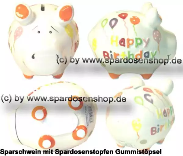 Sparschwein Kleinsparschwein 3D Design Happy Birthday Keramik Gesamt