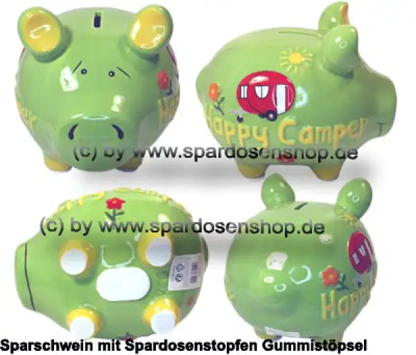 KCG mittelgroßes Sparschwein 3D Design Happy Camper Keramik Gesamt