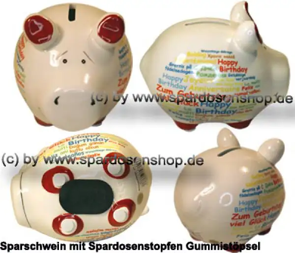 Sparschwein Kleinsparschwein Happy Birthday international weiß Keramik Gesamt Sparschwein Kleinsparschwein Happy Birthday international weiß Keramik Gesamt