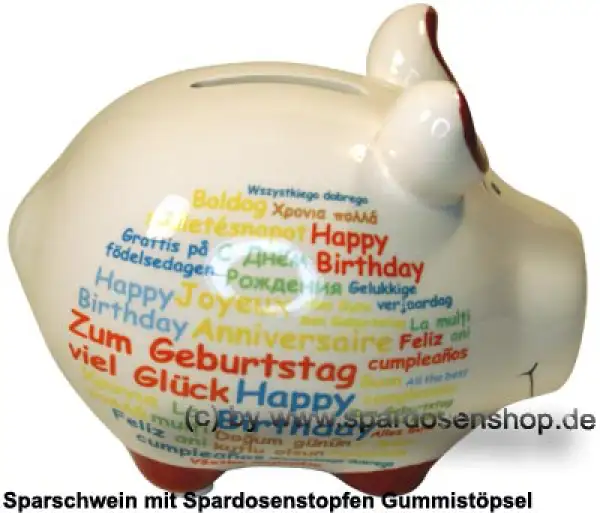 Sparschwein Kleinsparschwein Happy Birthday international weiß Keramik C Sparschwein Kleinsparschwein Happy Birthday international weiß Keramik C
