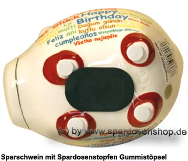 Sparschwein Kleinsparschwein Happy Birthday international weiß Keramik E