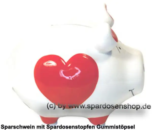 Sparschwein 3D Herz Dekor klein weiß Keramik C Sparschwein 3D Herz Dekor klein weiß Keramik C