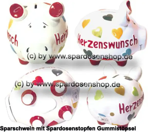 KCG mittelgroßes Sparschwein 3D Design Herzenswunsch Keramik Gesamt