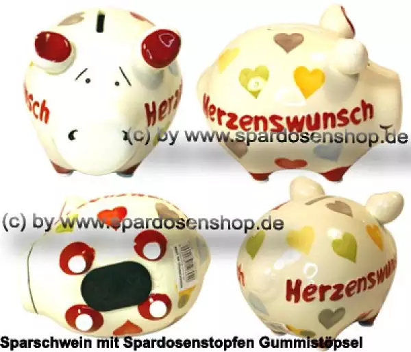 Sparschwein Kleinsparschwein 3D Design Herzenswunsch Keramik Gesamt