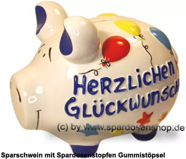 Sparschwein mittelgroßes Sparschwein 3D Design HERZLICHEN GLÜCKWUNSCH Keramik A