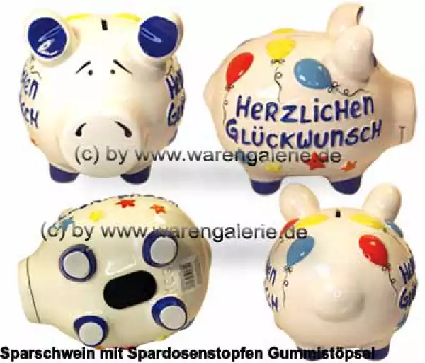 Sparschwein mittelgroßes Sparschwein 3D Design HERZLICHEN GLÜCKWUNSCH Keramik Gesamt