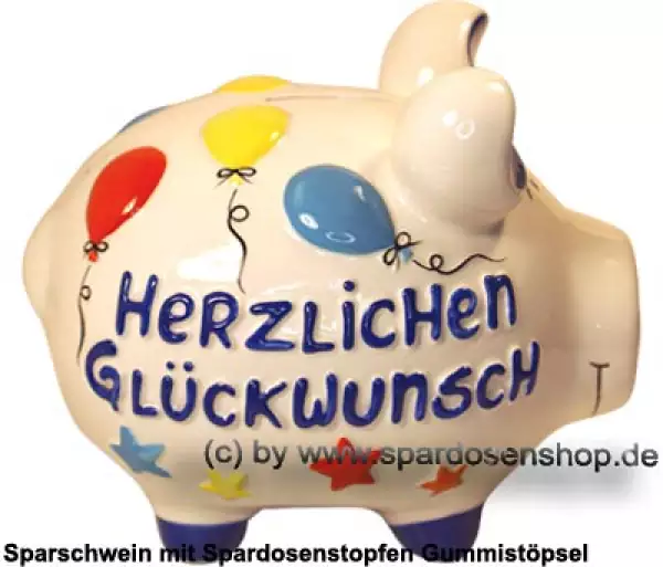 Sparschwein mittelgroßes Sparschwein 3D Design HERZLICHEN GLÜCKWUNSCH Keramik C