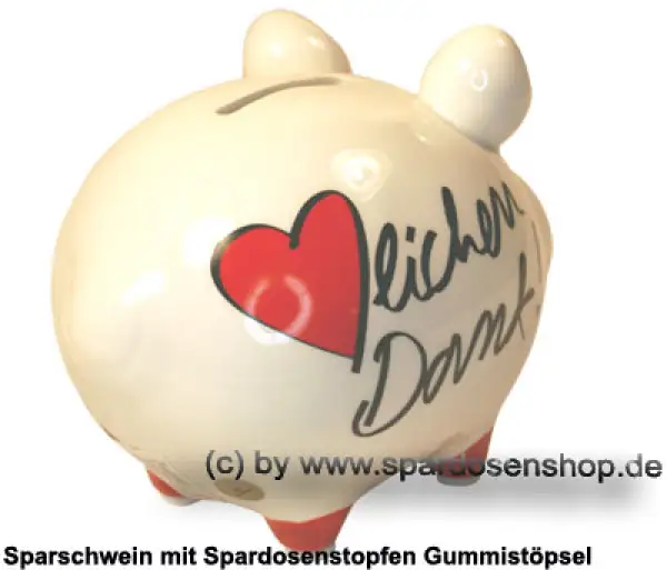 Sparschwein Kleinsparschwein Herzlichen Dank weiß Keramik D