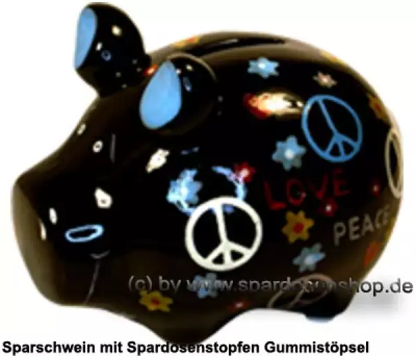 Sparschwein Kleinsparschwein Hippie schwarz Keramik A