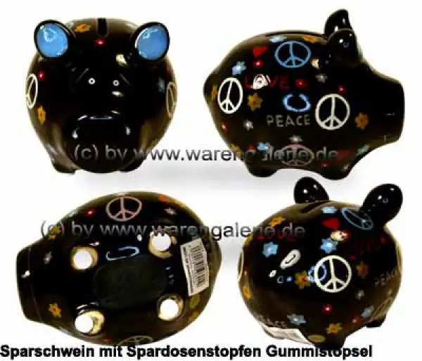 Sparschwein Kleinsparschwein Hippie schwarz Keramik Gesamt