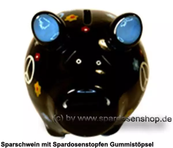 Sparschwein Kleinsparschwein Hippie schwarz Keramik B