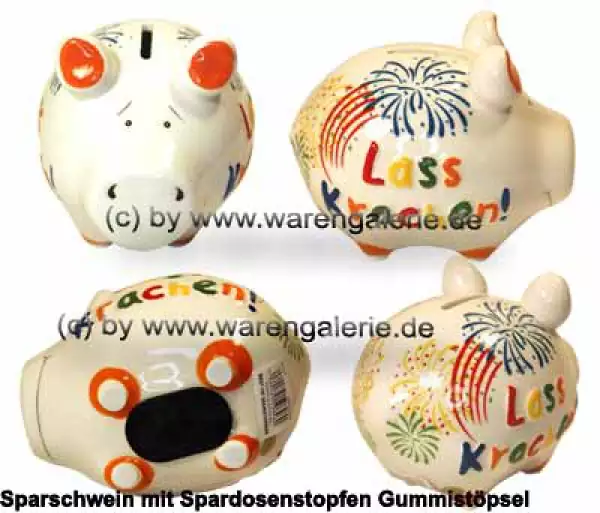 Sparschwein Kleinsparschwein 3D Design Lass Krachen Keramik Gesamt