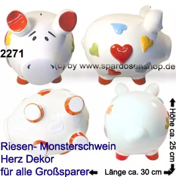 Sparschwein riesengroßes Monster Sparschwein 3D Design Herz Dekor Keramik Gesamt