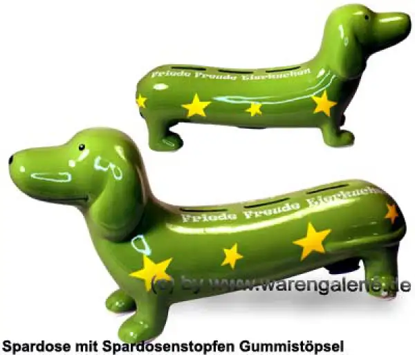 Spardose Spartier Spardackel grün mit Design - Friede - Freude - Eierkuchen - Keramik Gesamt A