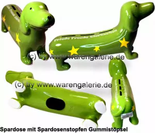 Spardose Spartier Spardackel grün mit Design - Friede - Freude - Eierkuchen - Keramik Gesamt B