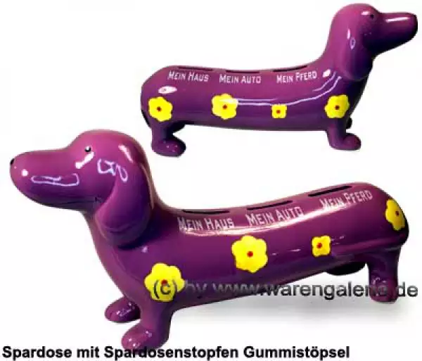 Spardose Spartier Spardackel lila mit Design - Mein Haus - Mein Auto - Mein Pferd - Keramik Gesamt A