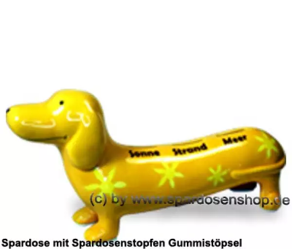Spardose Spartier Spardackel gelb mit Design - Sonne - Strand - Meer - Keramik A