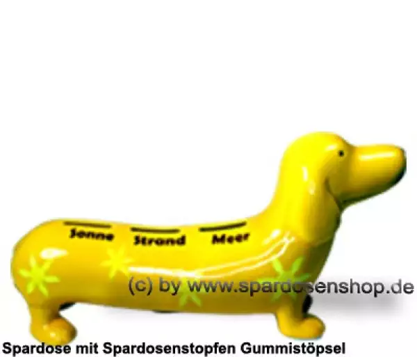 Spardose Spartier Spardackel gelb mit Design - Sonne - Strand - Meer - Keramik C