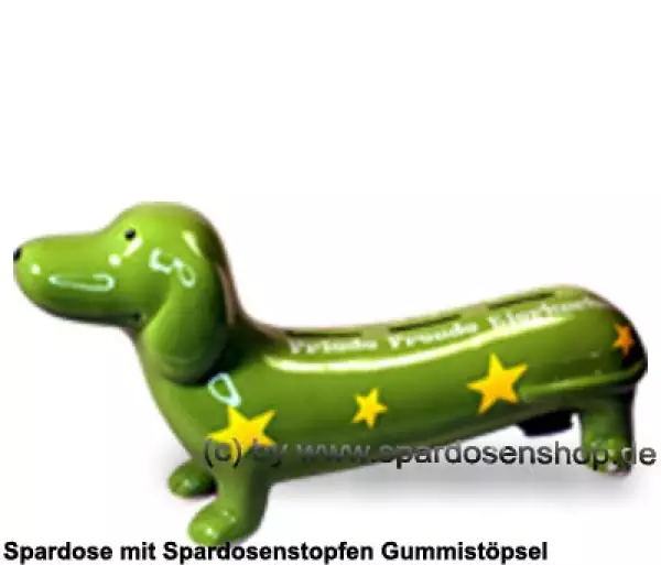 Spardose Spartier Spardackel grün mit Design - Friede - Freude - Eierkuchen - Keramik A