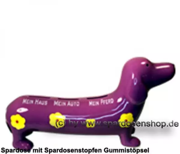 Spardose Spartier Spardackel lila mit Design - Mein Haus - Mein Auto - Mein Pferd - Keramik C