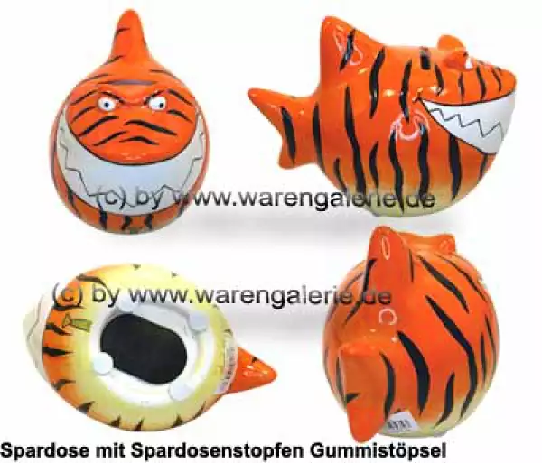 Spardose Spartier Design Tiger-Hai Keramik Gesamt