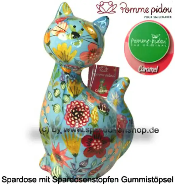 Spardose Spartier Pomme Pidou Katze Caramel hellblau Keramik A