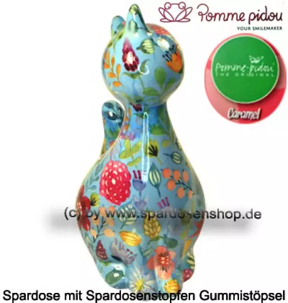 Spardose Spartier Pomme Pidou Katze Caramel hellblau Keramik B