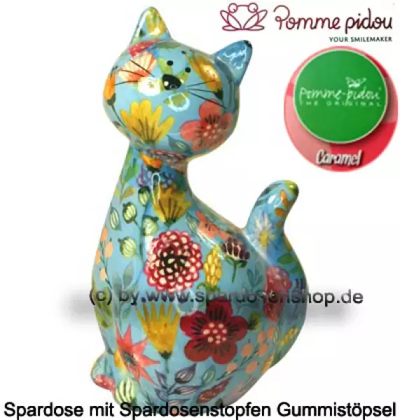 Spardose Spartier Pomme Pidou Katze Caramel hellblau Keramik C