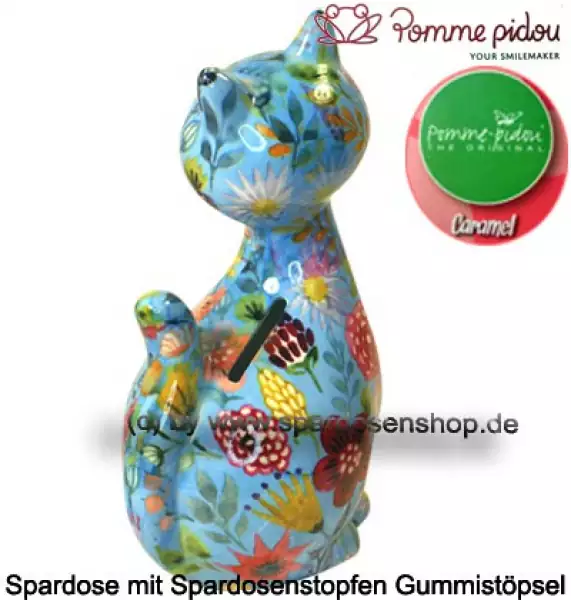 Spardose Spartier Pomme Pidou Katze Caramel hellblau Keramik D