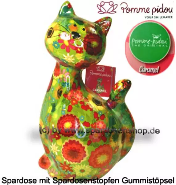 Spardose Spartier Pomme Pidou Katze Caramel grün Keramik A