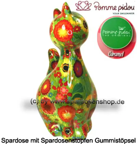 Spardose Spartier Pomme Pidou Katze Caramel grün Keramik B