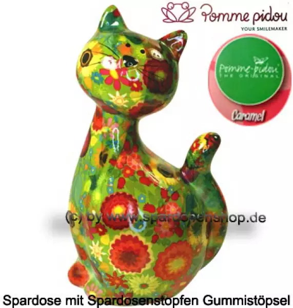 Spardose Spartier Pomme Pidou Katze Caramel grün Keramik C