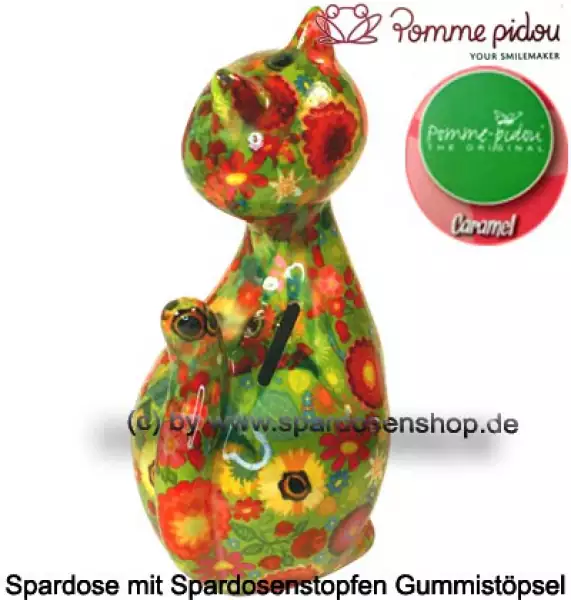 Spardose Spartier Pomme Pidou Katze Caramel grün Keramik D